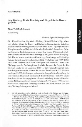 Aby Warburg, Erwing Panofsky und die politische Ikonographie