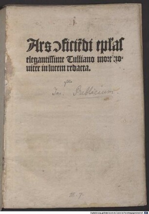 Ars epistulandi : mit Widmungsvorrede an Friedrich I. von Aragón, Fürst von Tarent