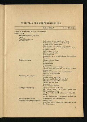 Stoffplan für Körpererziehung