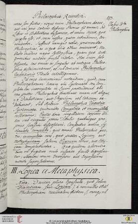 III. Logica et Metaphysica
