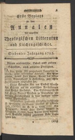 7. Jahrgang (1795): Annalen der neuesten theologischen Litteratur und Kirchengeschichte