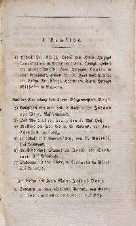 Verzeichniß der Kunstwerke aus den Sammlungen einheimischer Künstler, Kunstliebhaber und Anstalten, welche während der Feier des Theresienfestes zu Bamberg im Saale des Rathhauses öffentlich aufgestellt und vom 7ten bis 14ten Juli täglich von 9 bis 12 Uhr zu sehen sind