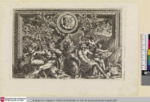 [Trophäe mit Mars und Hercules; Trophée devant lequel sont assis à gauche Mars et à doite Hercule]