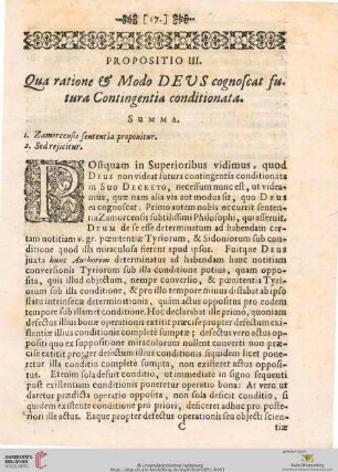 Propositio III. Qua ratione et Modo DEUS cognoscat futura Contingentia conditionata