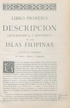 Capitulo primero. Su nombre, número, y situacion