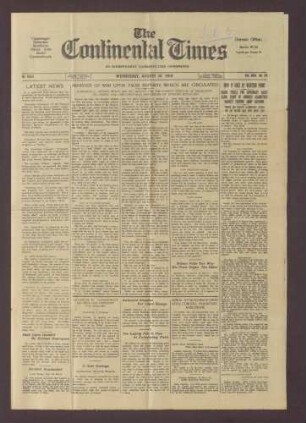 Artikel in The Continental Times: "The Call to reason. Prince Max of Baden's speech"