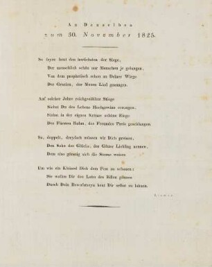 An Denselben zum 30. November 1825