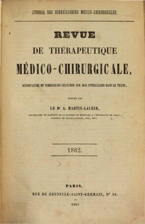 Revue de thérapeutique medico-chirurgicale. 1862