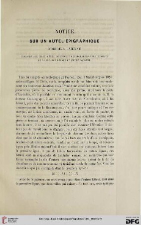 2.Ser. 3.1864/65: Notice sur un autel épigraphique d'origine païenne