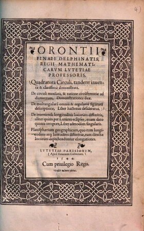 Orontii Finaei Quadratura circuli tandem inventa et +& clarissime demonstrata