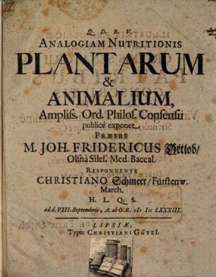 De analogia nutritionis plantarum et animalium