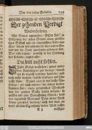 Der zehenden Predigt Wiederholung.