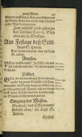 Am Festage deß Stulfeyrs S. Peters.