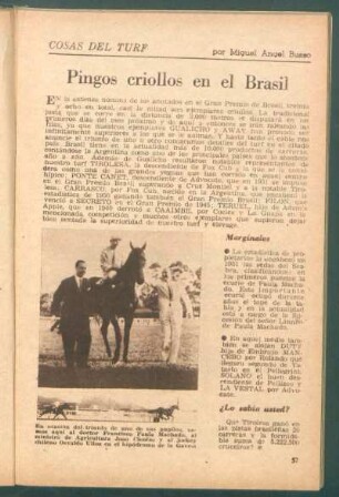 Pingos criollos en el Brasil : Cosas del turf