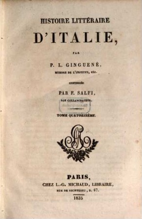 Histoire littéraire d'Italie, 14