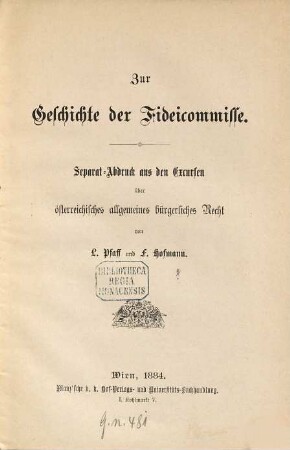 Zur Geschichte der Fideicommisse