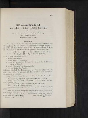 Diffusionsgeschwindigkeit und relative Grösse gelöster Moleküle.