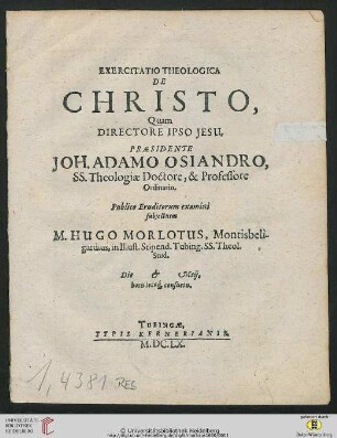 Exercitatio Theologica De Christo