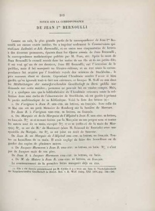 Notice sur la correspondance de Jean Ier Bernoulli.