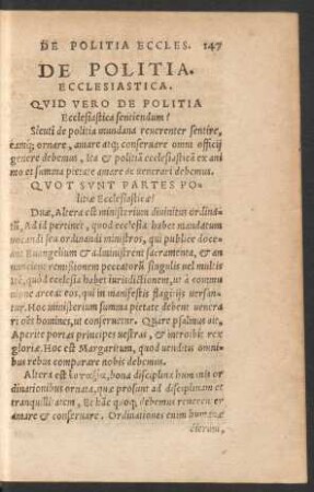 De Politia. Ecclesiastica.