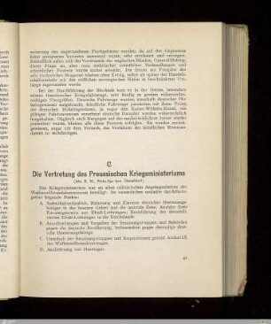 C. Die Vertretung des Preußischen Kriegsministeriums