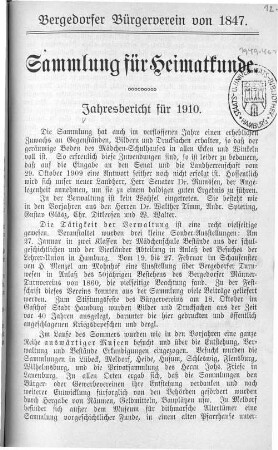 1910: Sammlung für Heimatkunde : Jahresbericht