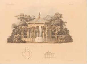 Gartenhaus, Rheine: Grundriss, Ansicht, Querschnitt (aus: Architektonisches Skizzenbuch, H. 27, 1856)