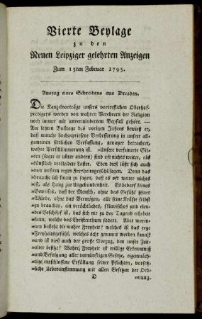 Vierte Beylage zu den Neuen Leipziger gelehrten Anzeigen. Zum 15ten Februar 1795.