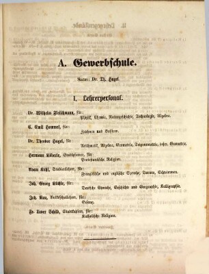 Jahresbericht der Königlichen Landwirthschafts- und Gewerbsschule 1. Klasse und der daselbst bestehenden Fortbildungsschule. 1864/65