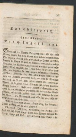Erste Klasse. Die Saeugethiere.