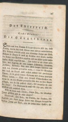 Erste Klasse. Die Saeugethiere.