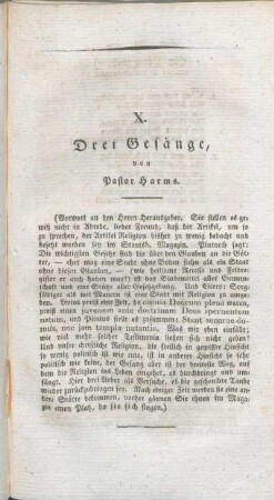 X. Drei Gesänge, von Pastor Harms.