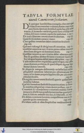 Tabula Formulae vivendi Canonicorum secularium.