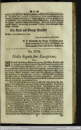 No. XVII. Nulla Regula sine Exceptione