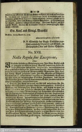 No. XVII. Nulla Regula sine Exceptione