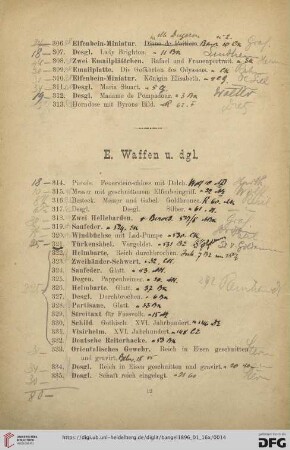 E. Waffen u. dgl. (Nr. 314- 351)