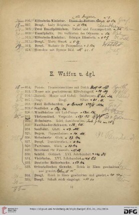 E. Waffen u. dgl. (Nr. 314- 351)