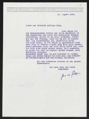 Brief von Hans von Hülsen an Margarete Hauptmann