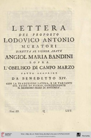 Lettera del proposto Lodovico Antonio Muratori […]