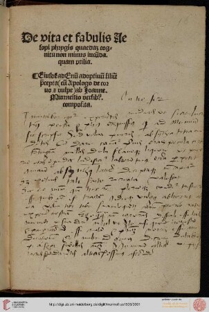 De vita et fabulis Aesopi phrygis quaeda cognitu non minus iucuda. quam vtilia