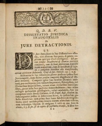 3-18, Dissertatio Juridica Inauguralis De Jure Detractionis.