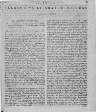 Strombeck, F. K. v.: Staatswissenschaftliche Mittheilungen. H. 1-2. Braunschweig: Vieweg, 1831 (Beschluss der im vorigen Stück abgebrochenen Recension.)