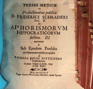 Theses med. in Aphorismorum Hippocraticorum Section. III