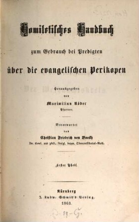 Homiletisches Handbuch zum Gebrauch bei Predigten über die evangelischen Perikopen, 1