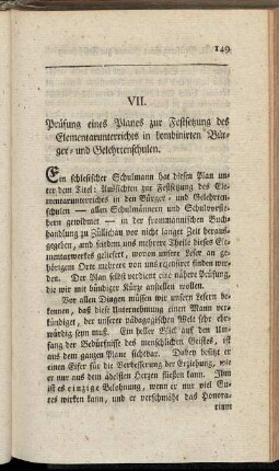 VII. Prüfung eines Planes zur Festsetzung des Elementarunterrichts in kombinirten Bürger- und Gelehrtenschulen.