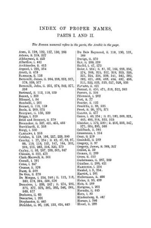 Index of proper Names, Parts I. and II.