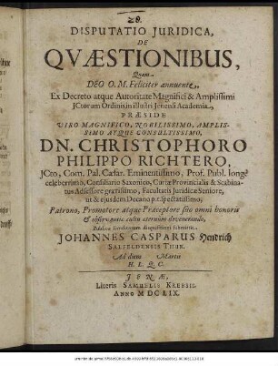 Disputatio Iuridica, De Quaestionibus