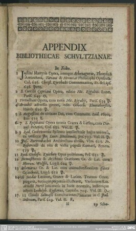 Appendix Bibliothecae Schultzianae