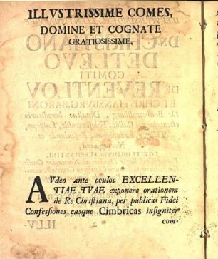 Illvstrissime Comes, Domine Et Cognate Gratiosissime.