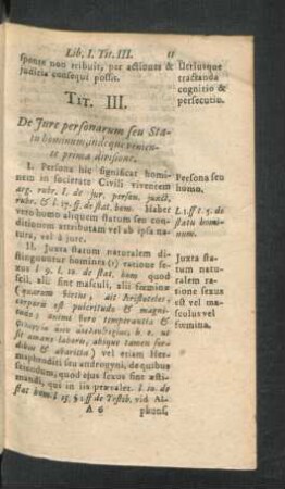 Tit. III. De Iure personarum seu Statu hominum, indeque veniente prima divisione